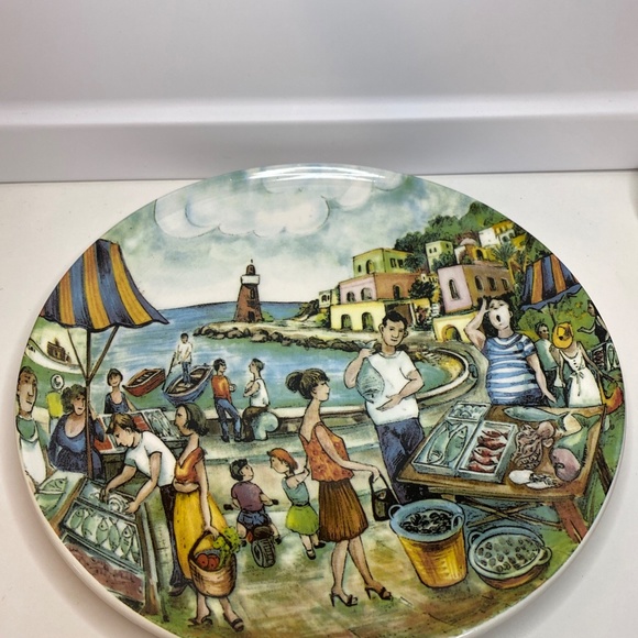 3 Effetti D'Arte Plate Platter Dish Outdoor Farm Market Scene Made In Italy 11" - Picture 5 of 8